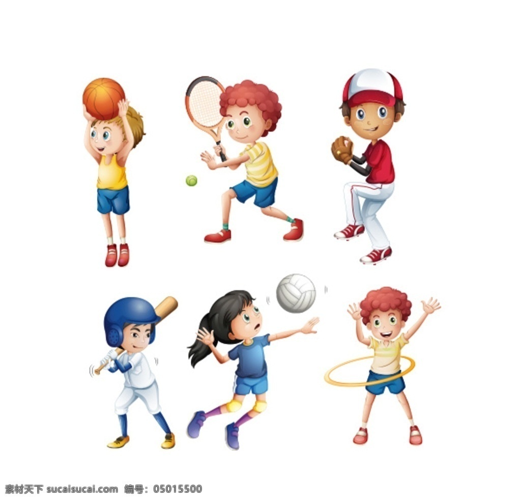 卡通 运动 儿童 卡通儿童 卡通运动儿童 运动儿童 打篮球 打羽毛球 打棒球 打排球 呼啦圈 的男孩 的女孩 男孩 女孩 小男孩 小女孩 体育运动 共享素材