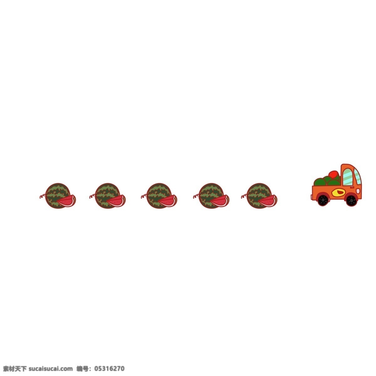 手绘 西瓜 分割线 边框 圆圆的西瓜 红色的西瓜 卡通边框 手绘边框 小物 水果 瓜果 橘红色的汽车