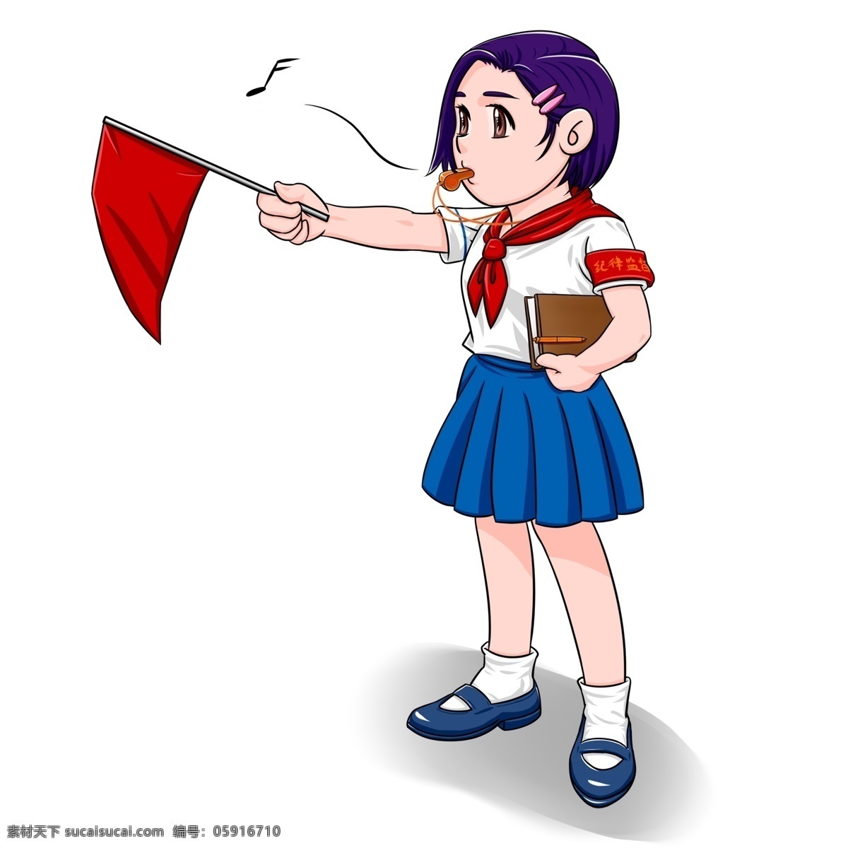 可爱 卡通 小学生 形象 校园 女孩 红领巾 校服