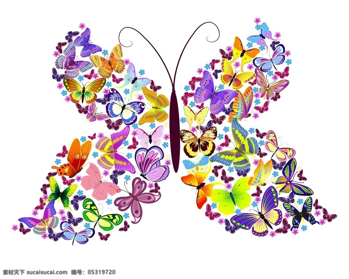 多个 小 蝴蝶 组成 彩色 小蝴蝶 彩色蝴蝶 鲜艳 矢量 动漫动画 动漫人物