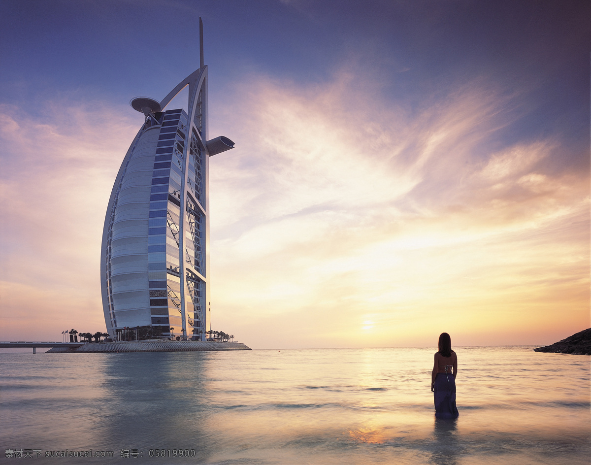 迪拜帆船酒店 海 黄昏 人 旅游摄影 国外旅游 摄影图库