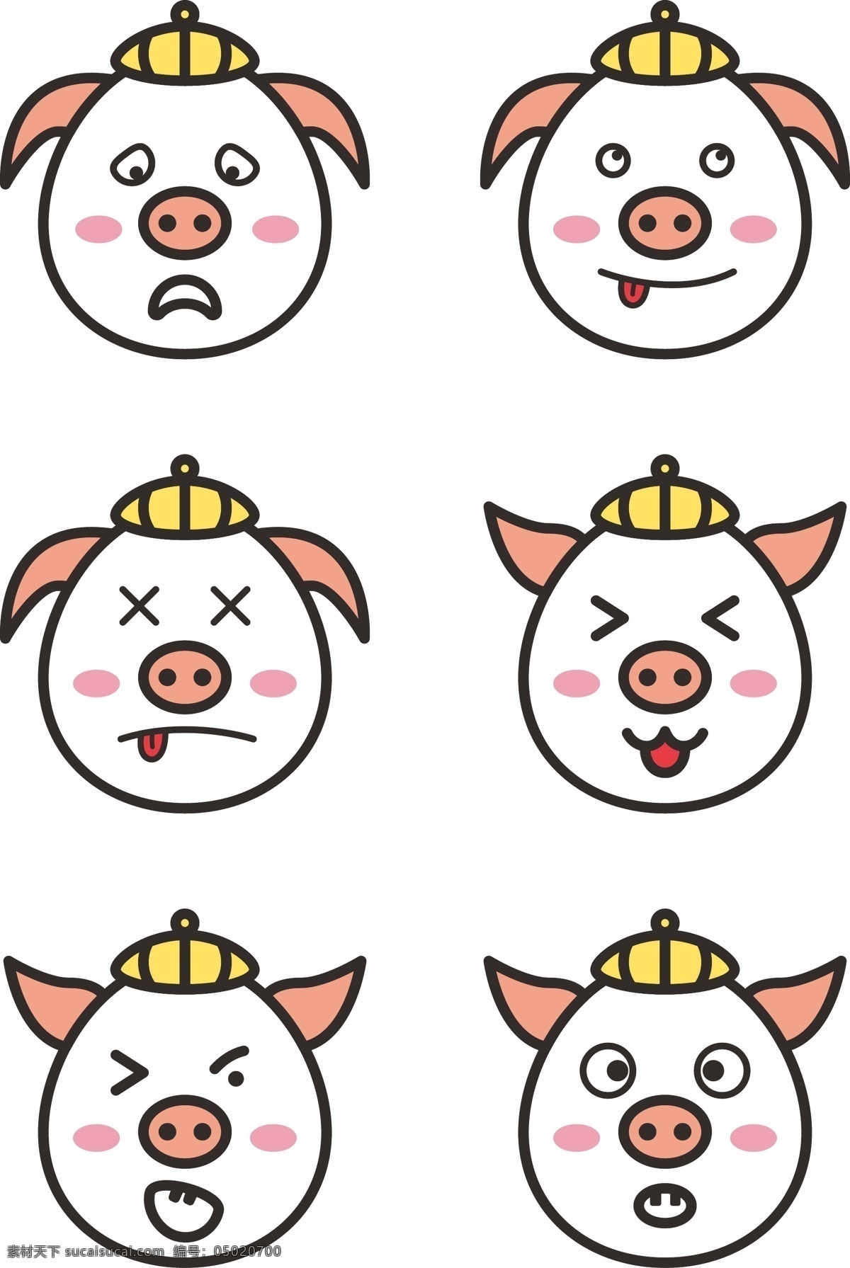 猪 表情 包 卡通 可爱 生肖 商用 元素 表情包 生肖猪 可商用