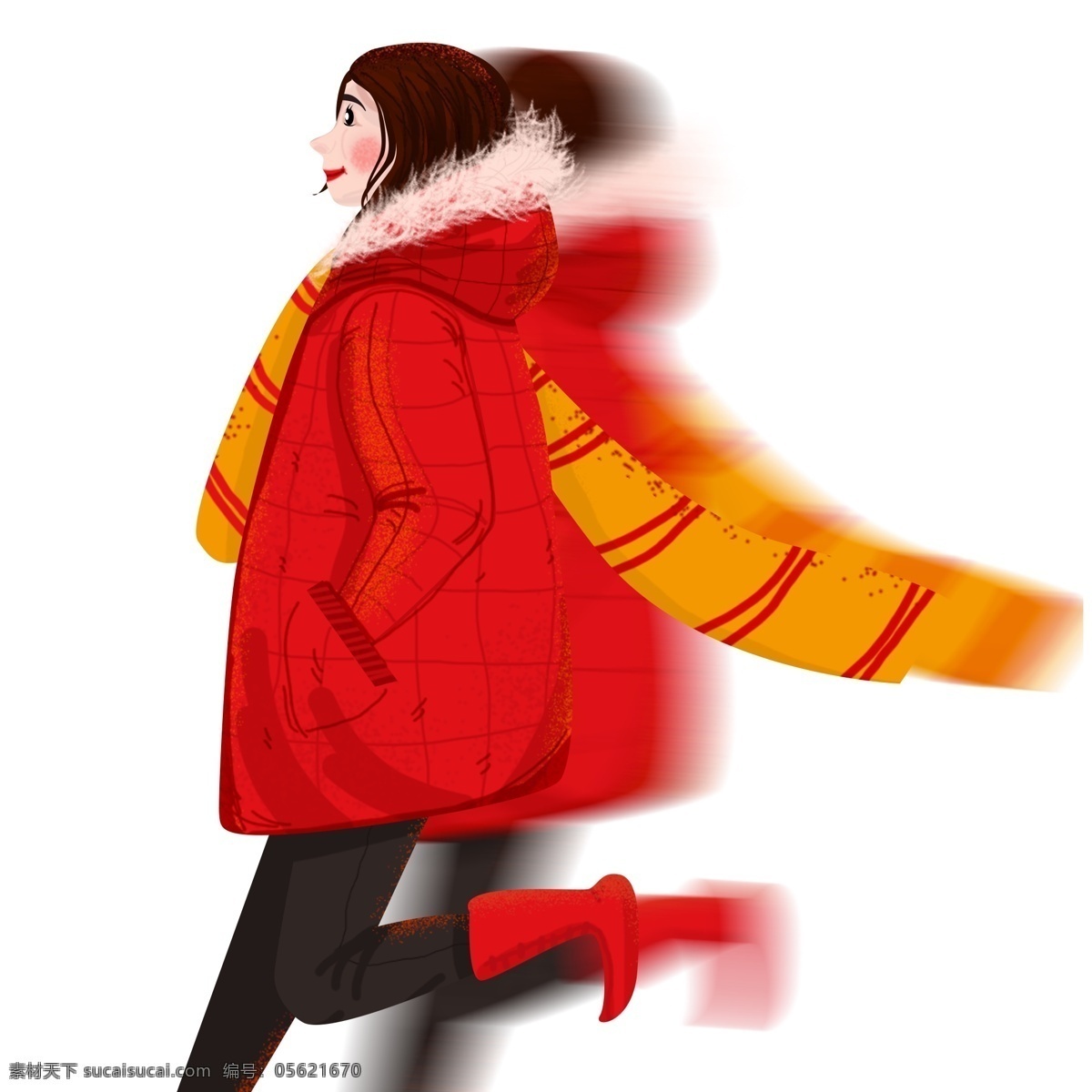奔跑 少女 人物 卡通 插画 手绘 跨年 新年