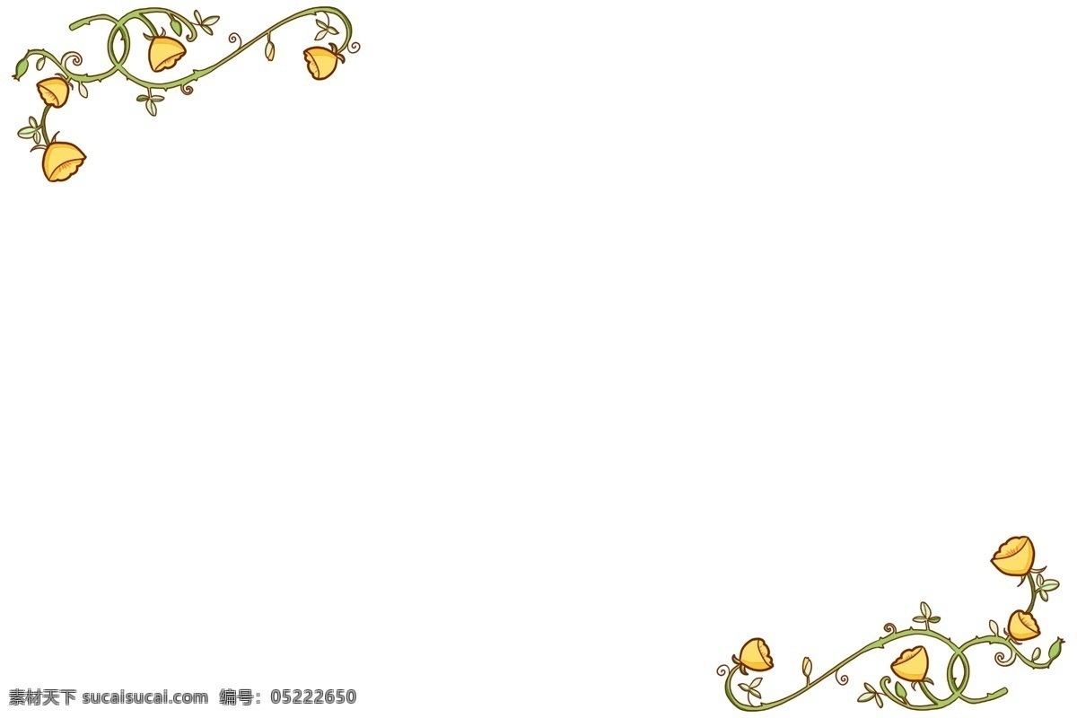 黄色 小花 边框 插画 橘黄色的小花 创意 卡通 装饰插画 绿色的藤曼 漂亮的边框 春天