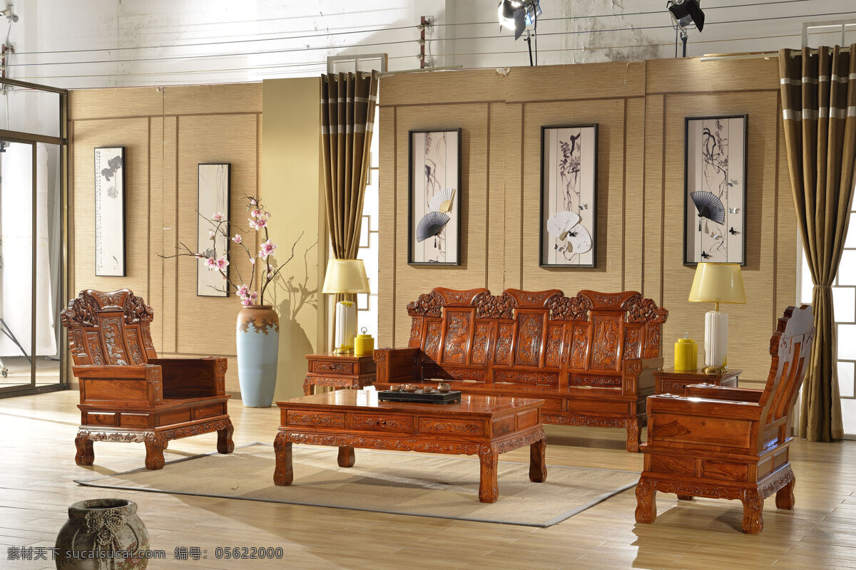 中式 客厅 水墨 挂画 装修 效果图 红木 家具 背景 室内 实木 画册 壁画 家居