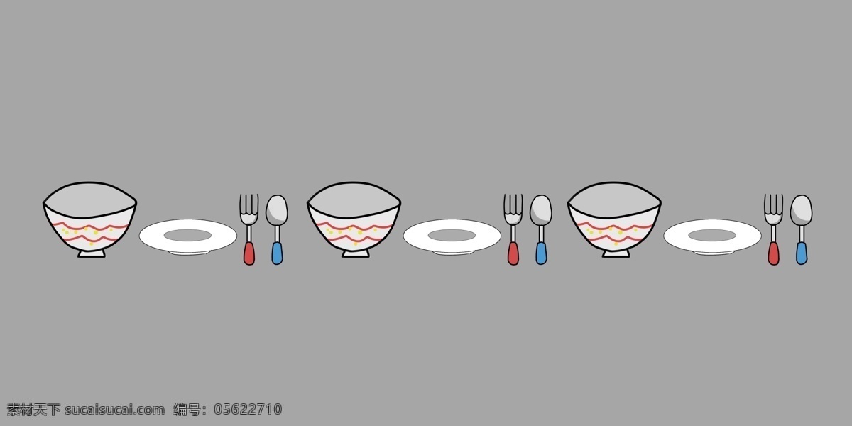勺子 碗 盘子 餐具 分割线 插画 分割线插画 餐具分割线 分割线插图 餐具插图