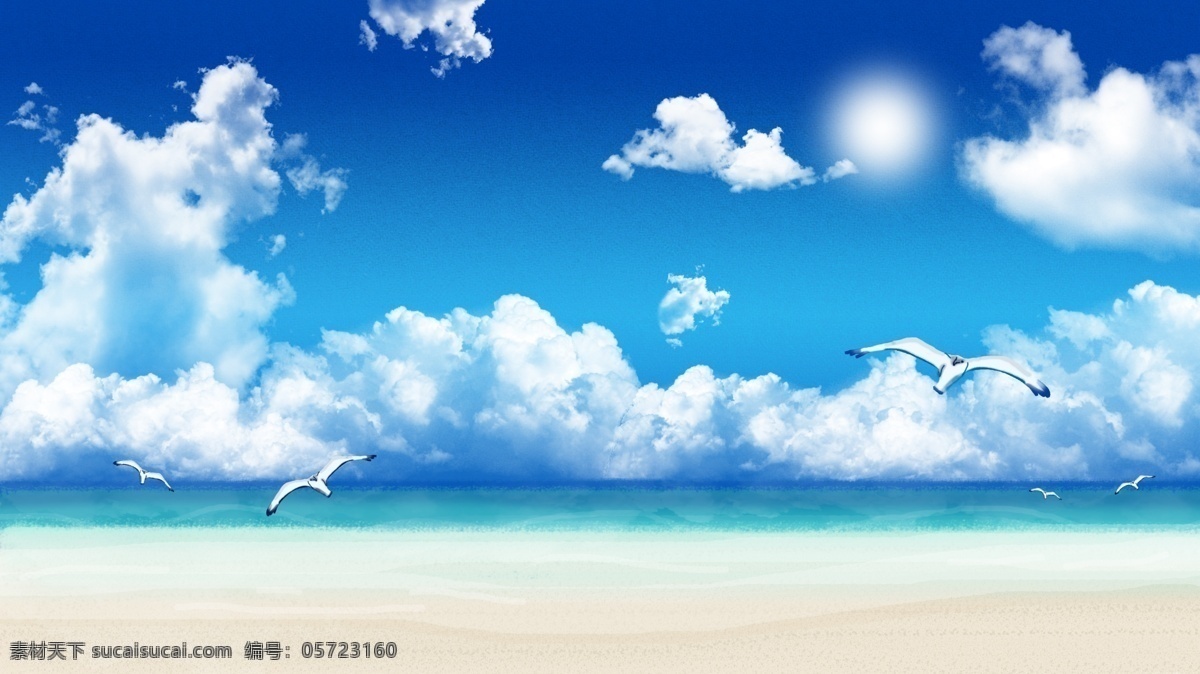 蓝天 下 蓝色 海洋 上空 飞翔 鸟儿 卡通 背景 蓝色海洋 蓝天下
