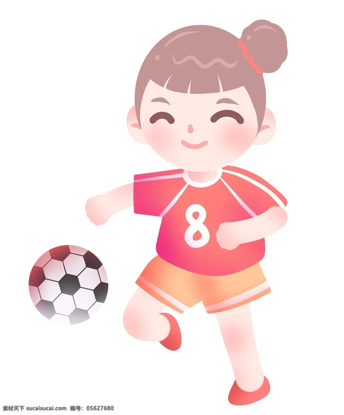 体育 足球 运动 女孩 8号球员 玩耍女孩插画 体育足球运动 足球运动员 踢球女孩插画 足球运动
