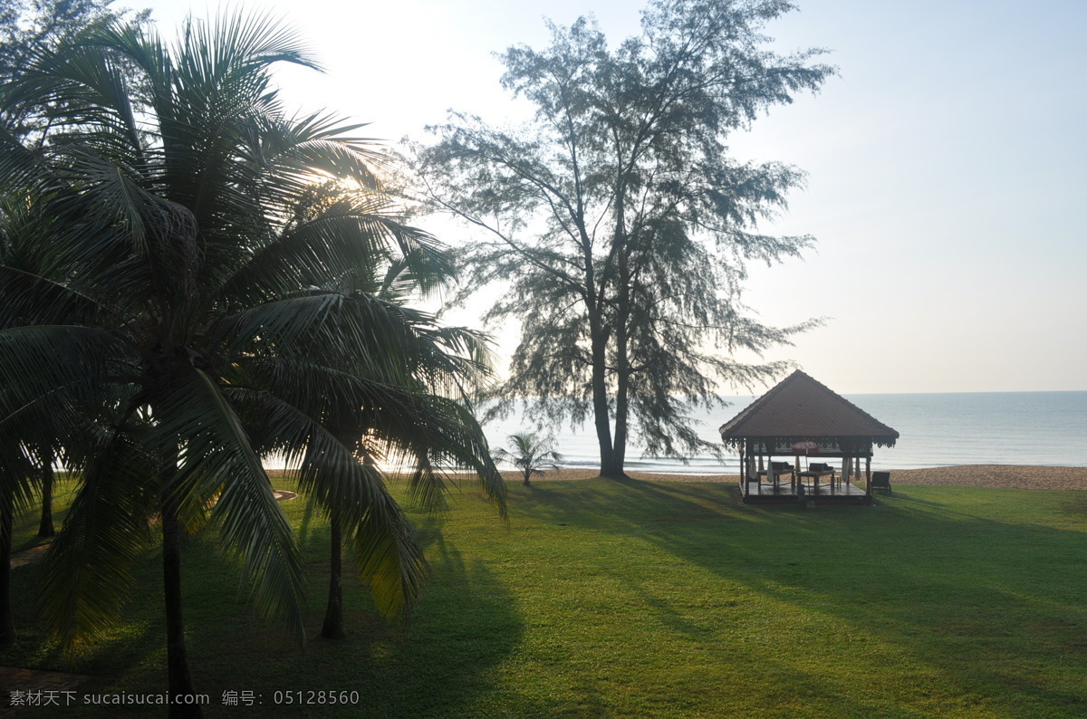 国外 度假村 海边 spa 亭 绿草地 草地 大海 天空 树 棕树 马来西亚 珍 拉 汀 湾 国外旅游 旅游摄影