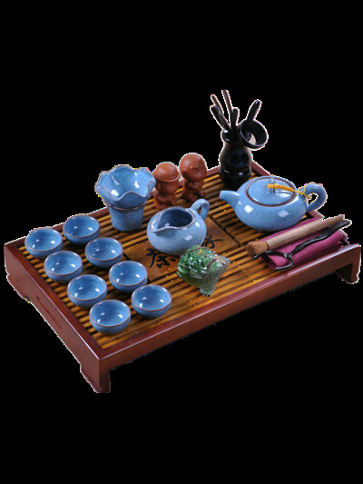 清新 蓝色 套装 茶具 产品 实物 茶配件 茶文化 产品实物 蓝色茶杯 木制茶盘