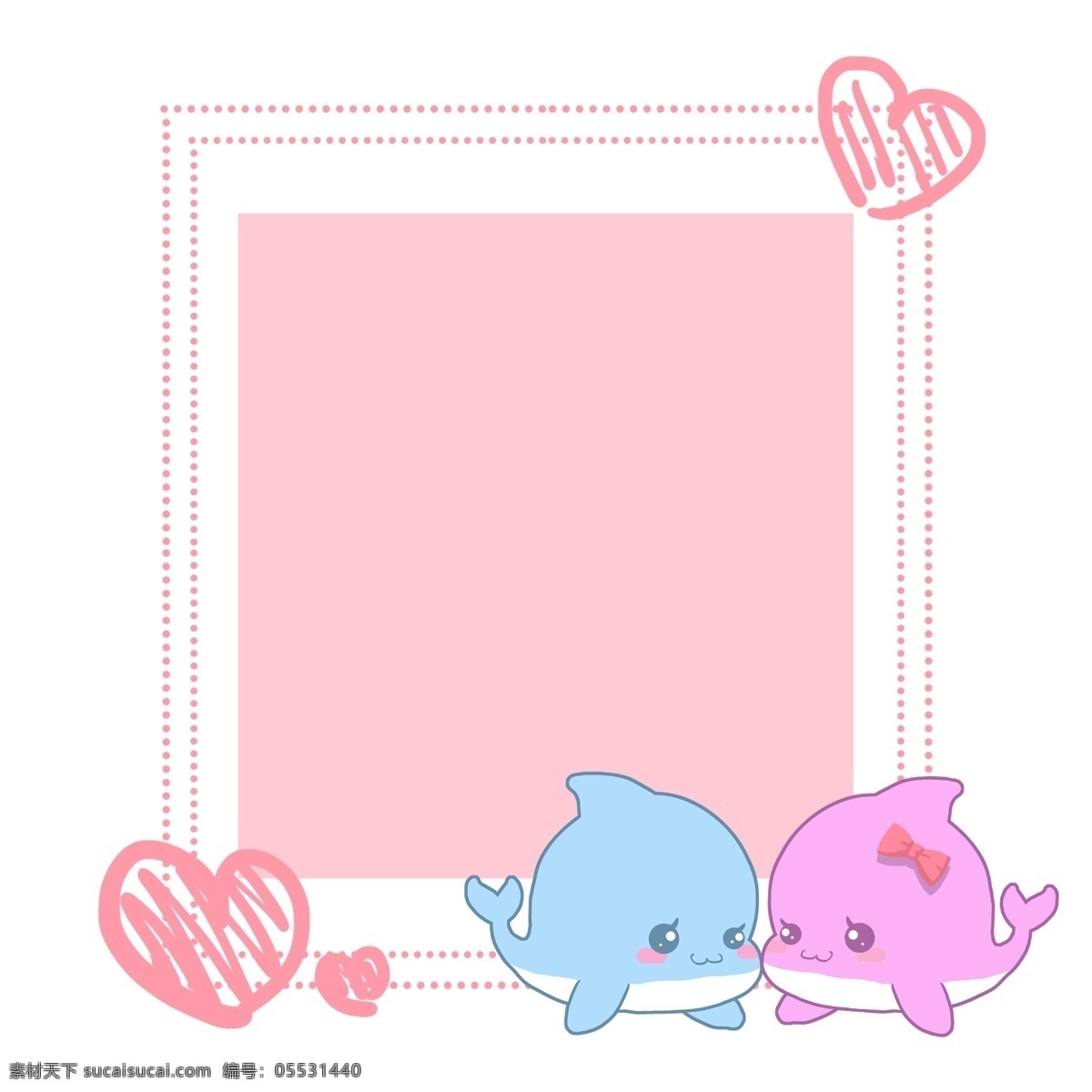 粉色卡通线框 约会 海豚 粉红色