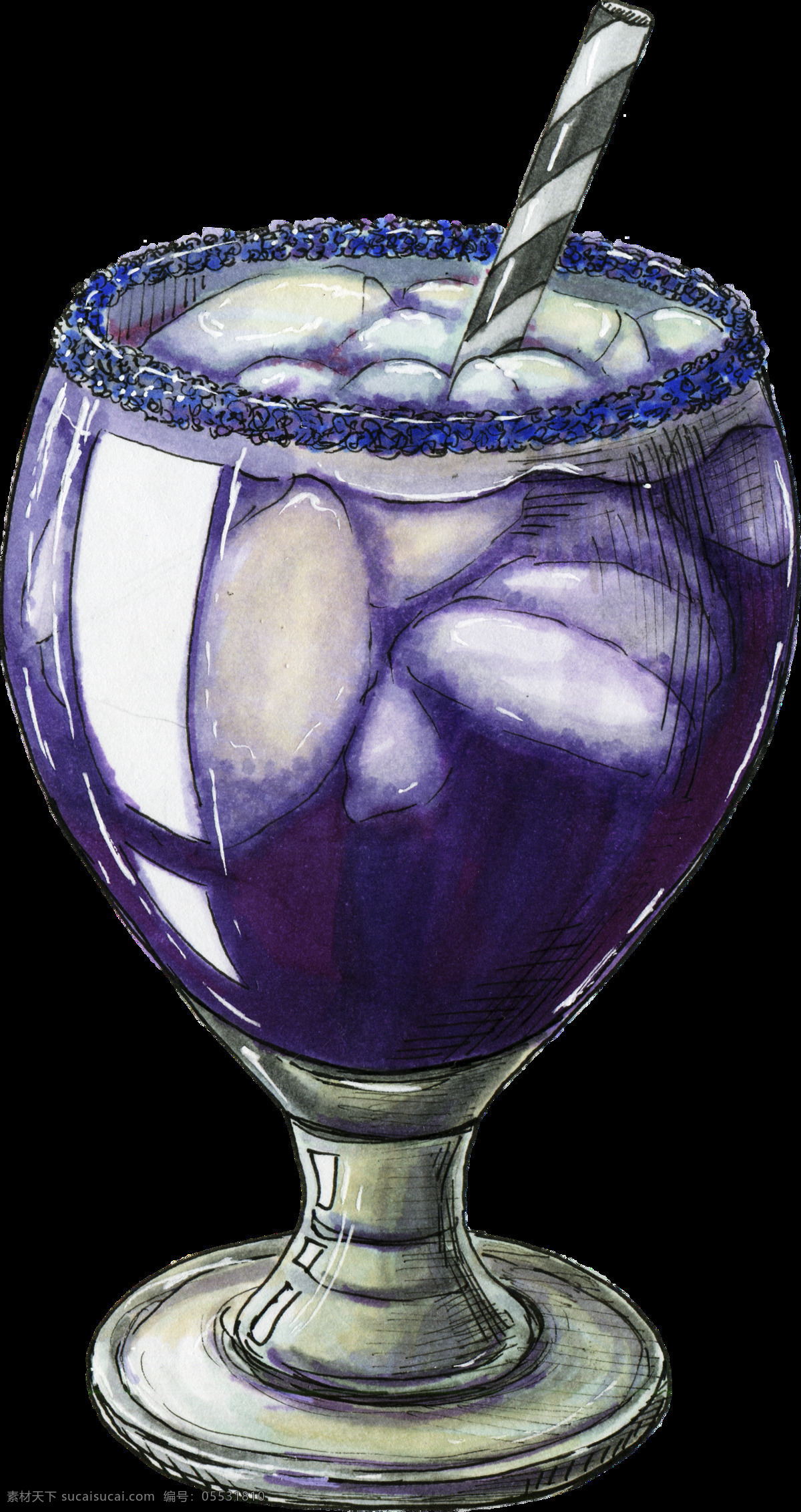 手绘 紫色 果汁 杯子 透明 装饰 图案 冰块 吸管 装饰图片 免扣素材