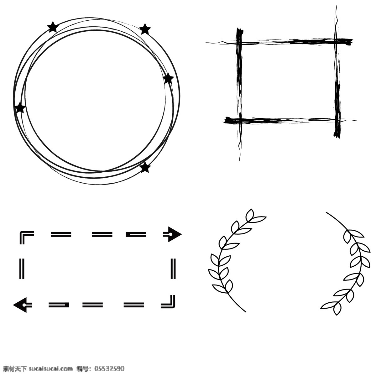 简约 小清 新线 框 手 账 手绘 叶子 圆形 方形 箭头 边框 小清新 线框 不规则边框 圆形边框 叶子树叶边框 箭头边框 免扣png 透明背景 标题