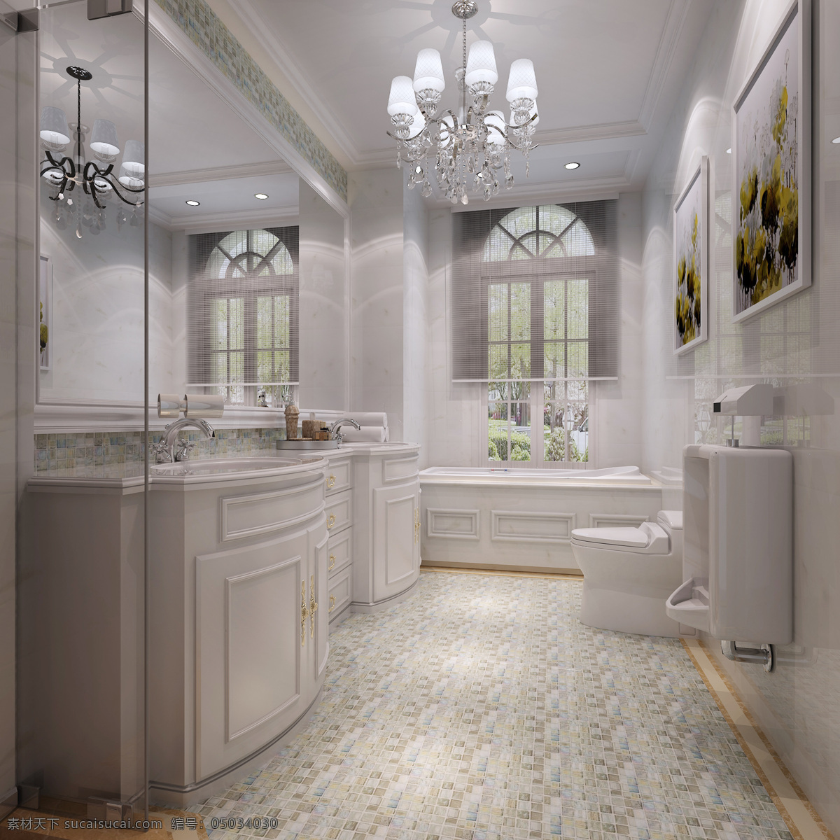 卫生间 白色风格 马赛克石材 地面边线 淋浴隔断 浴缸 厨房 效果图 3d设计 室内模型