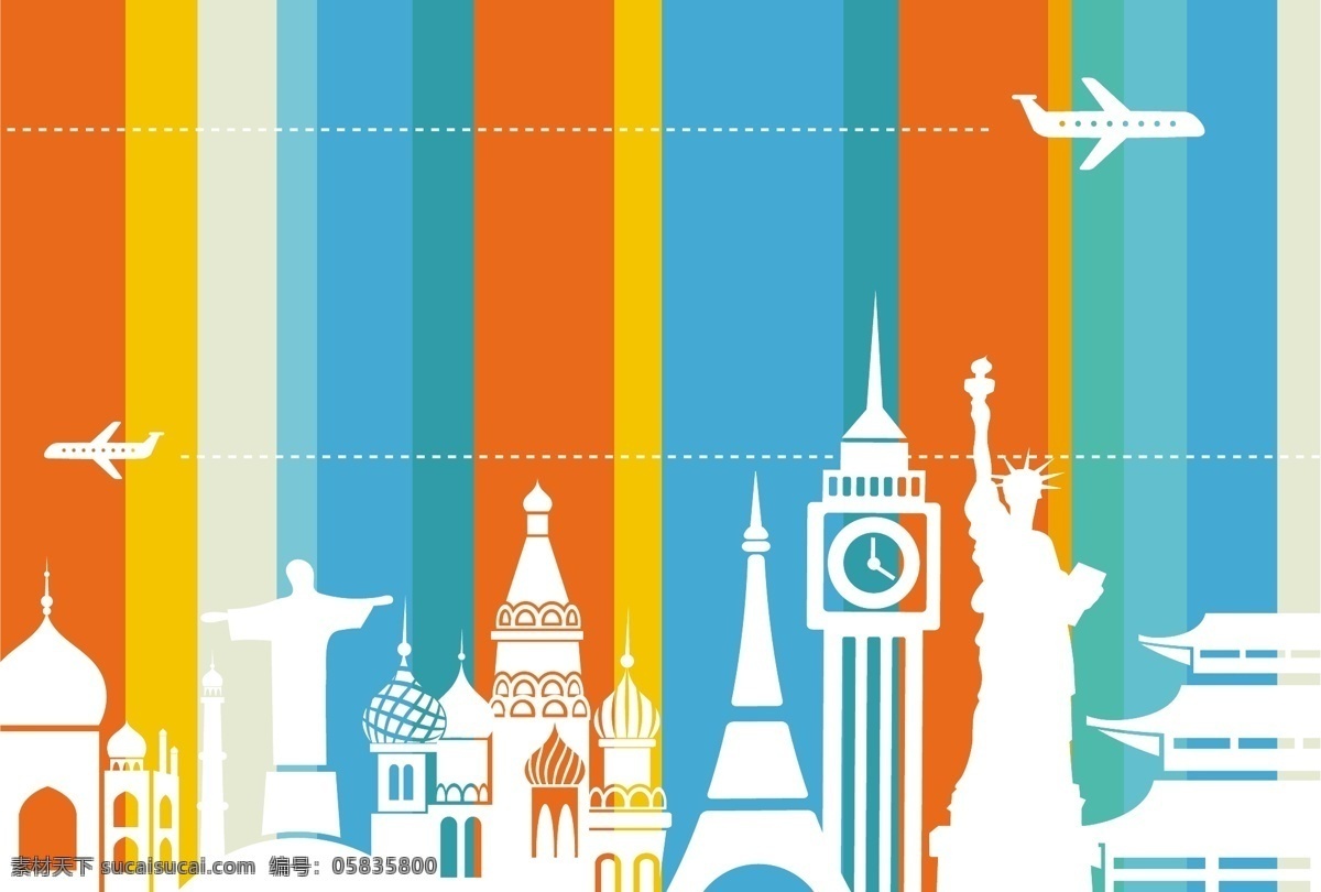 旅行 海报 背景 矢量 模板下载 云 地球 插图 飞机 建筑 巴黎 旅游 伦敦 空气 欧洲 亚洲 全球 假期 周游世界 全世界 设计模板 生活百科 矢量素材 青色 天蓝色