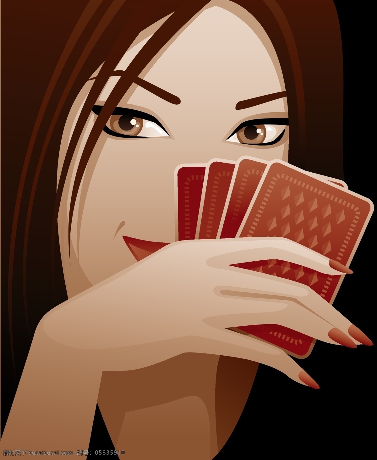扑克牌 女性 矢量 矢量人物 矢量扑克牌 女人 人物 矢量图 手 玩 黑色