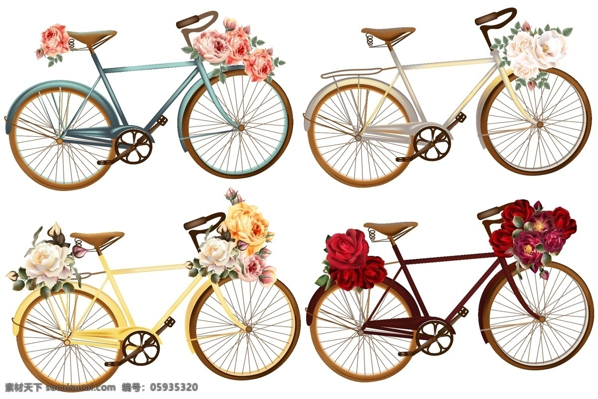复古的自行车 复古 静物 花朵 自行车
