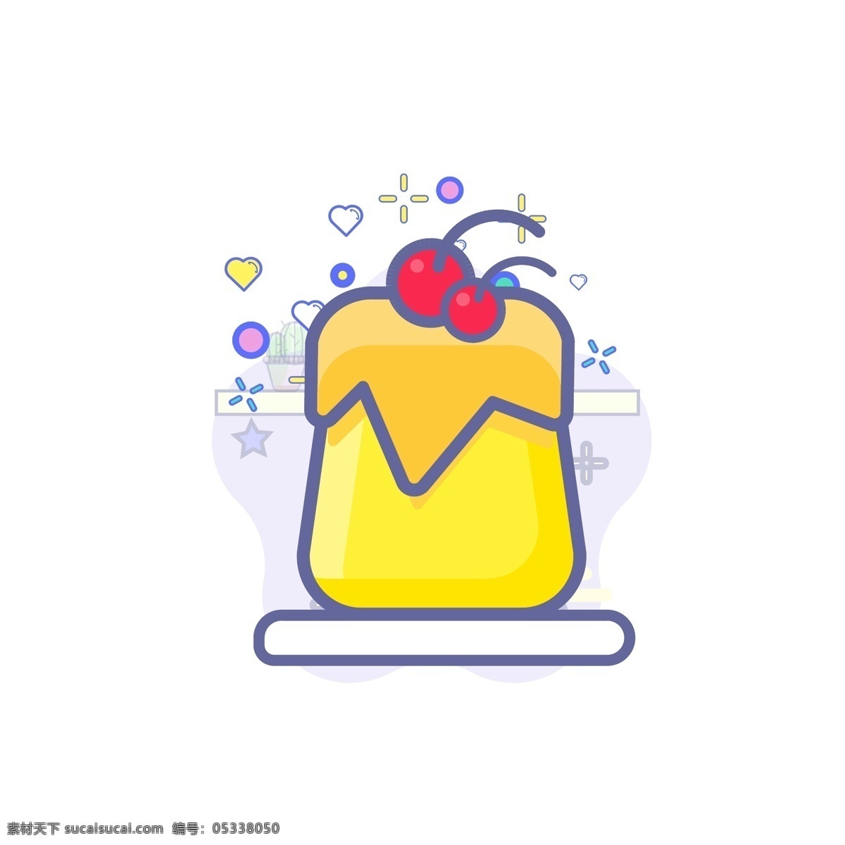 餐饮 食物 甜品 蛋糕 美食 图标 几何 元素 果冻 装饰 黄色 红色