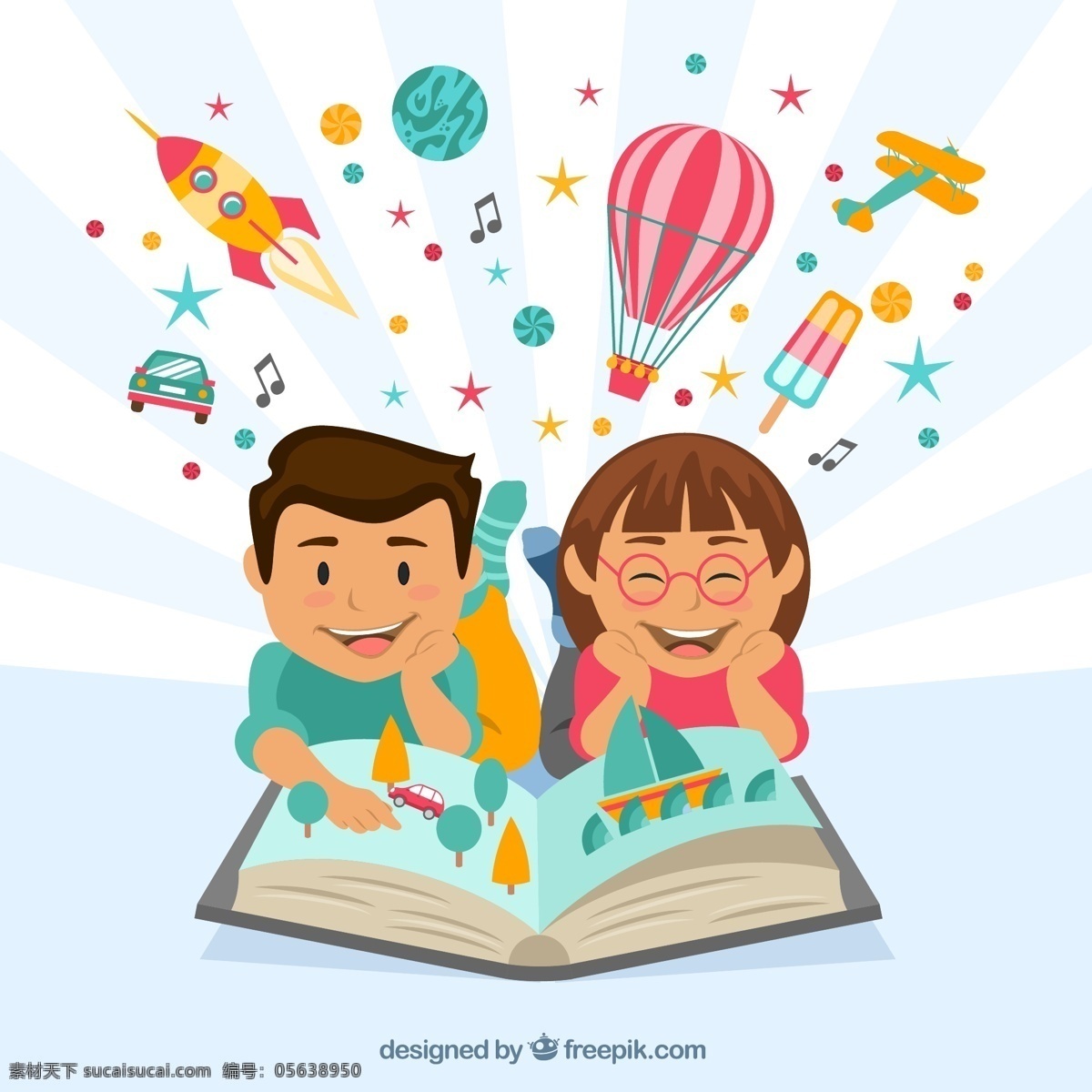 快乐 孩子 读 一本 充满 想象力 书 教育 创造力 插图 阅读 幸福 想象 白色