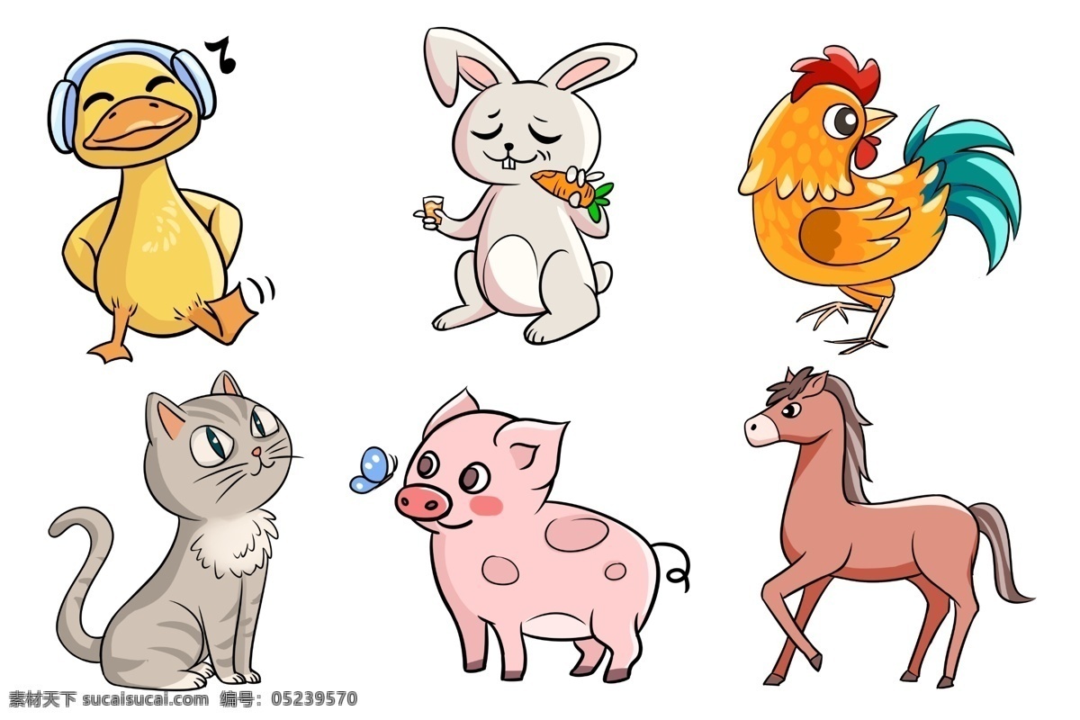 卡通动物 卡通 动物 小猫 兔子 马 鸡 少儿 动漫 动画 手绘 动物素材 动物设计 高清 分层 卡通动漫系列 动漫动画