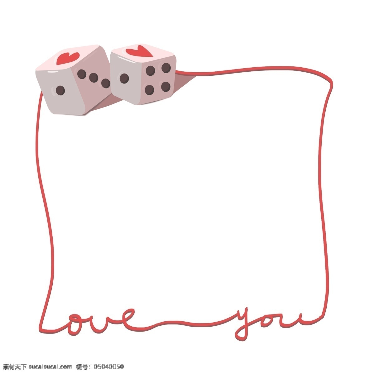 爱心 色子 边框 插画 爱情 情人节边框 爱心色子 色子边框插画 红色爱心 红色边框 红色线框 白色色子