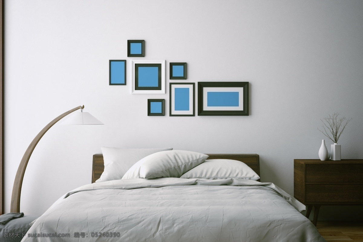 卧室 照片 墙 样机 装饰画 画框 相框 相片 油画 现代画 三联画 照片墙 模板 创意模板 装饰画模板 产品效果图 vi设计