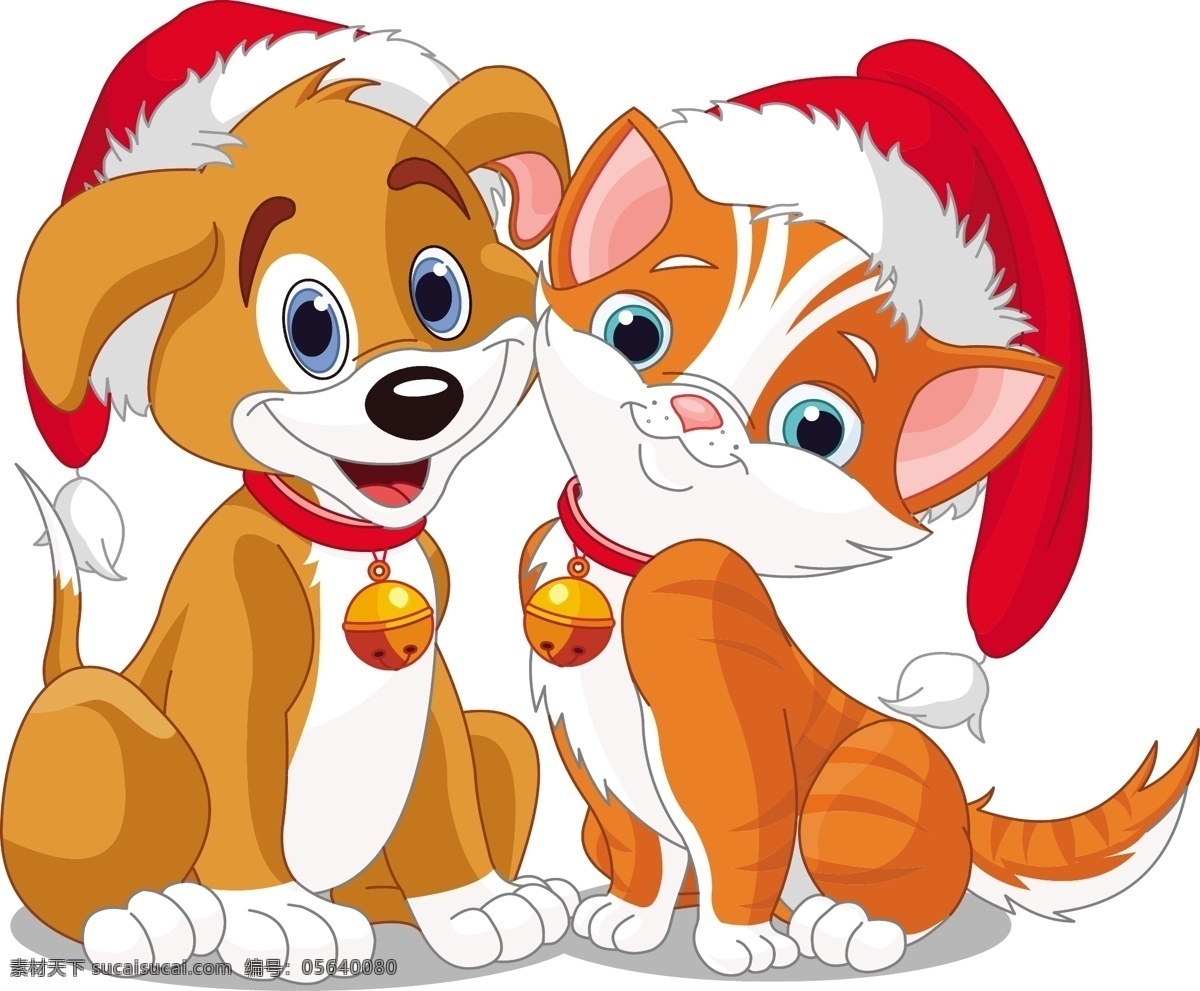 可爱 圣诞 猫 狗 节矢量 矢量的圣诞帽 向量 矢量图 其他矢量图