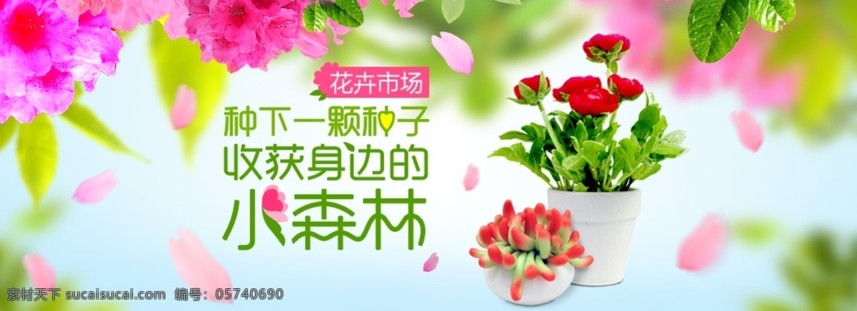 花卉市场 海报 banner 春天 盆景 多肉 花瓣 淘宝