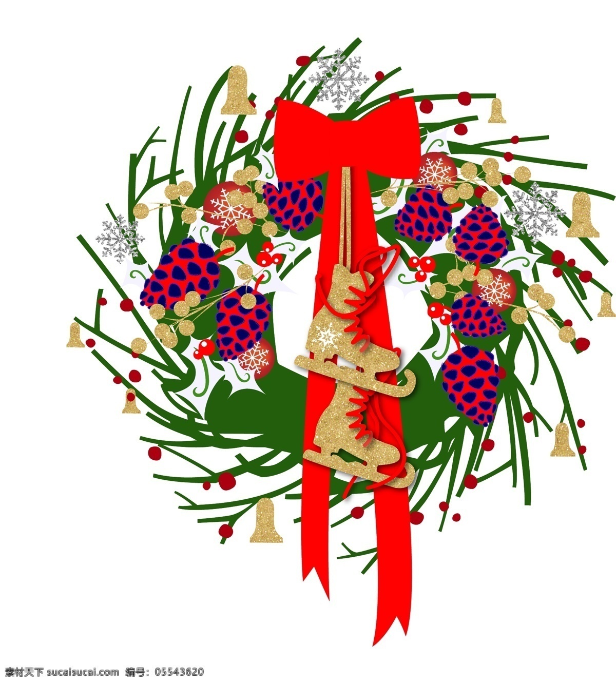 圣诞节 装饰 溜冰 靴 松果 蝴蝶结 花环 元素 图案 铃铛 装饰图案 溜冰靴 圣诞装饰球 元素图案