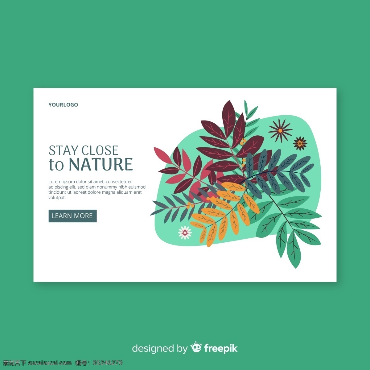 创意 树叶 自然 网站 着陆 页 着陆页 花卉 亲近自然 广告海报设计 web 界面设计 英文模板