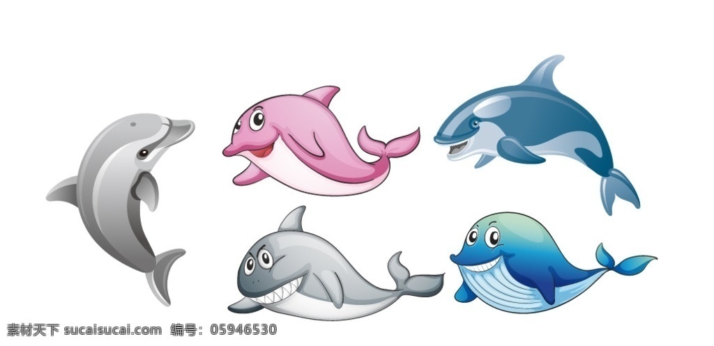 卡通海底动物 海豚 卡通 动物 鱼 鲨鱼 粉色海豚 尖嘴鲨 可爱动物 鲸鱼 矢量图 卡通海洋 动漫动画