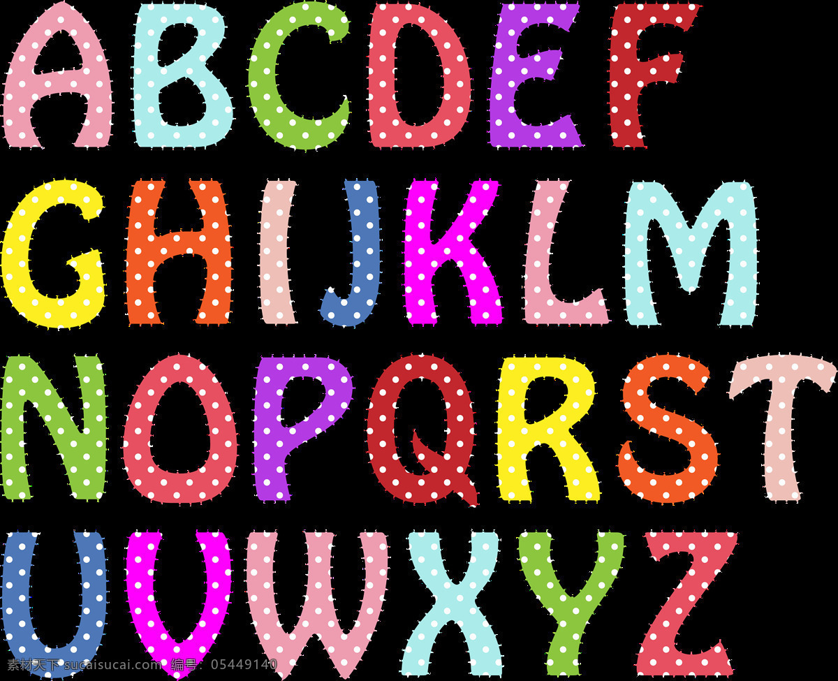 卡通 波 点 大写 英文 字母 26个字母 英文字母 卡通字母 波点字母 字母元素 艺术字母 大写艺术字母 彩色字母
