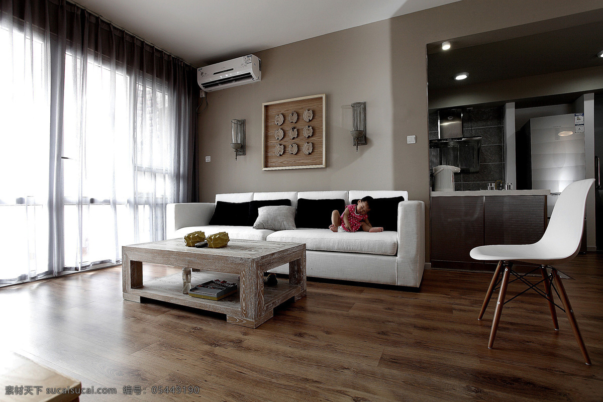 工业 风 质感 客厅 褐色 木地板 室内装修 效果图 客厅装修 白色背景墙 白色沙发