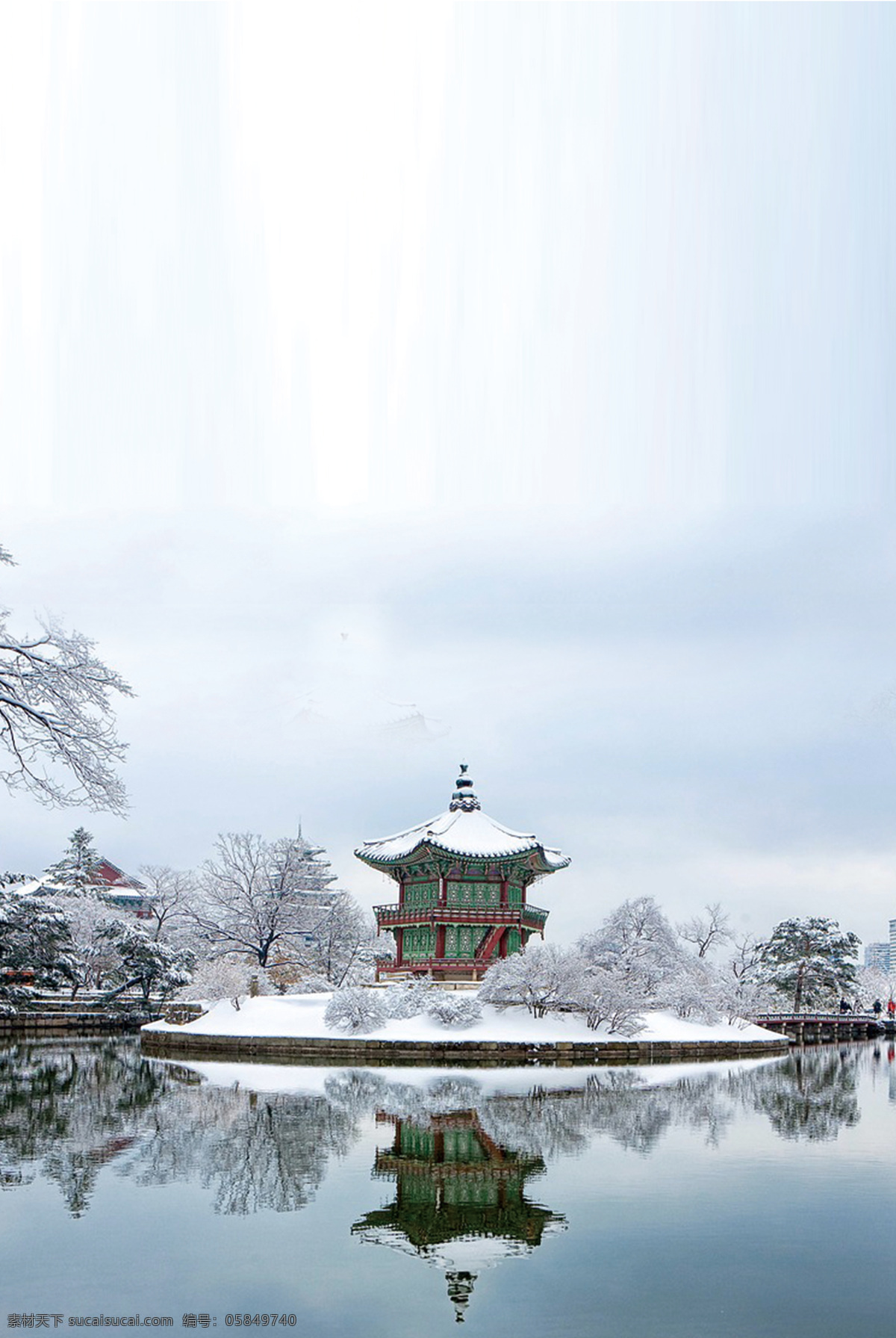 冬季 雪天 亭子 背景 中国风 雪景 河水 冬天 雪地 树木