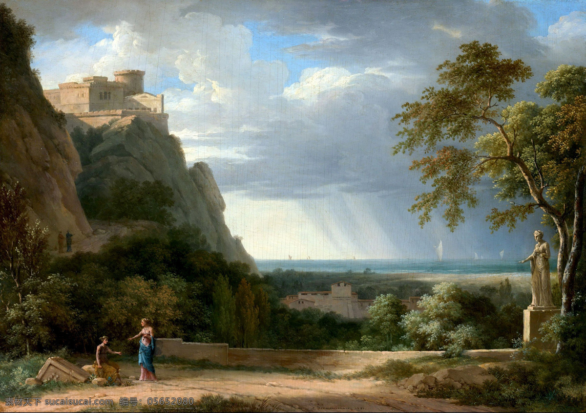 欧洲名画 美术 油画 欧洲油画 风景 山岭 城堡 树林 人物 油画艺术 绘画书法 文化艺术