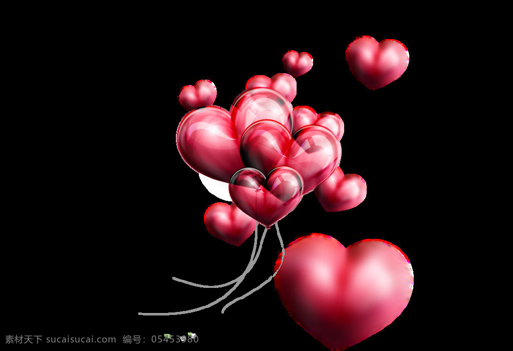 卡通 红色 飞舞 气球 元素 png元素 爱心 免抠元素 透明素材 心形