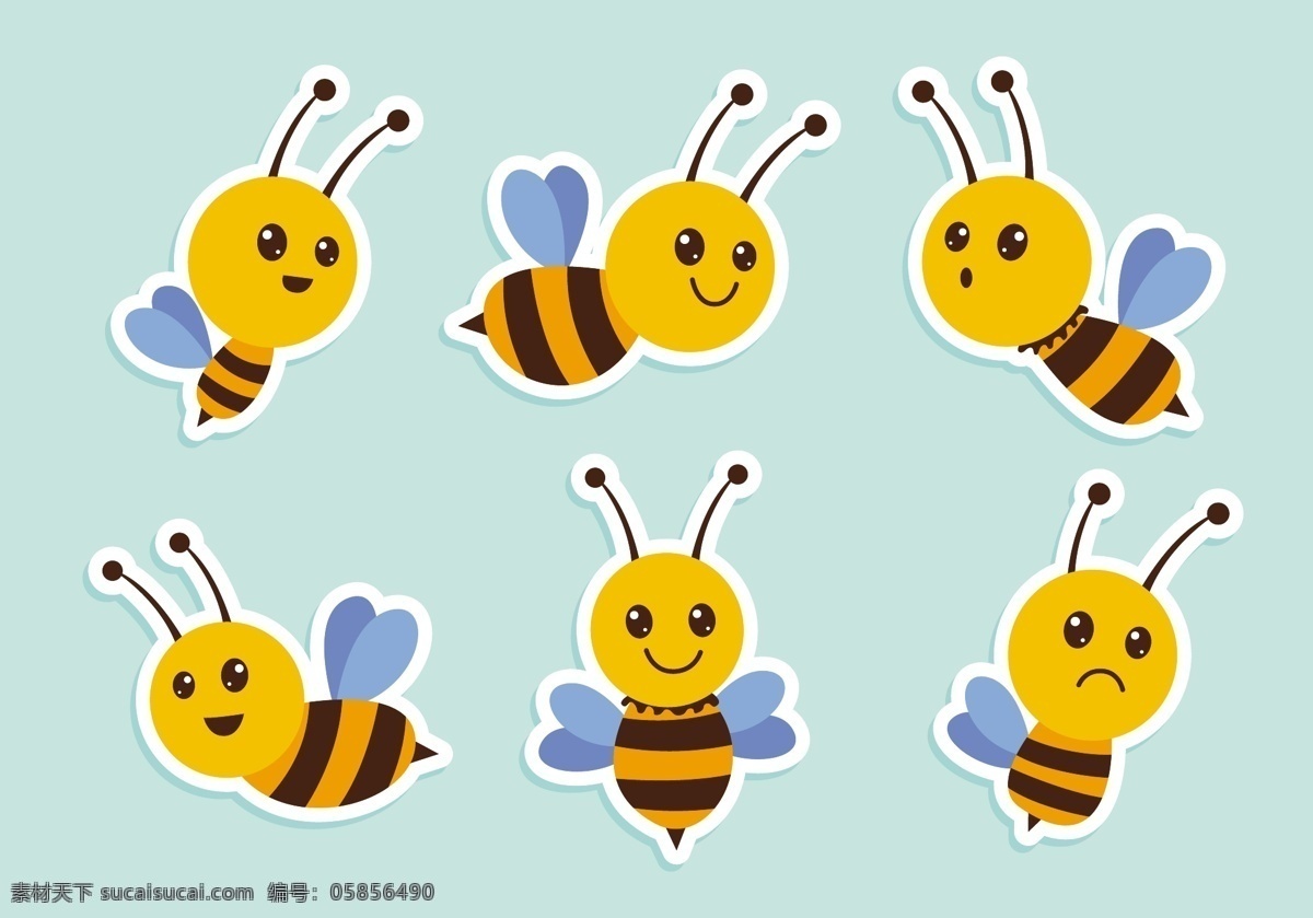 卡通蜜蜂素材 卡通蜜蜂 可爱蜜蜂 蜜蜂素材 青色 天蓝色
