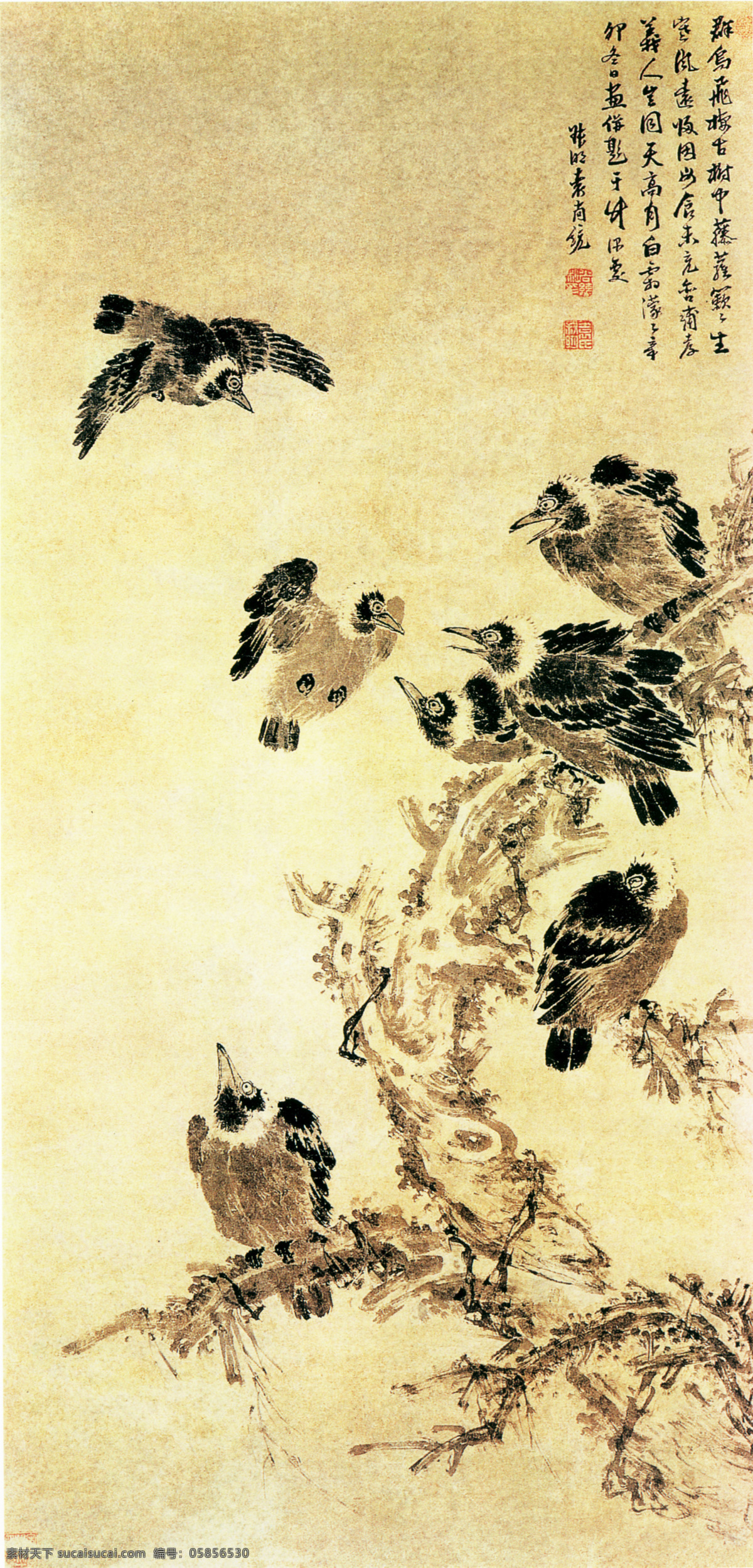 寒鸦图 花鸟画 中国 古画 中国古画 设计素材 花鸟名画 古典藏画 书画美术 黄色