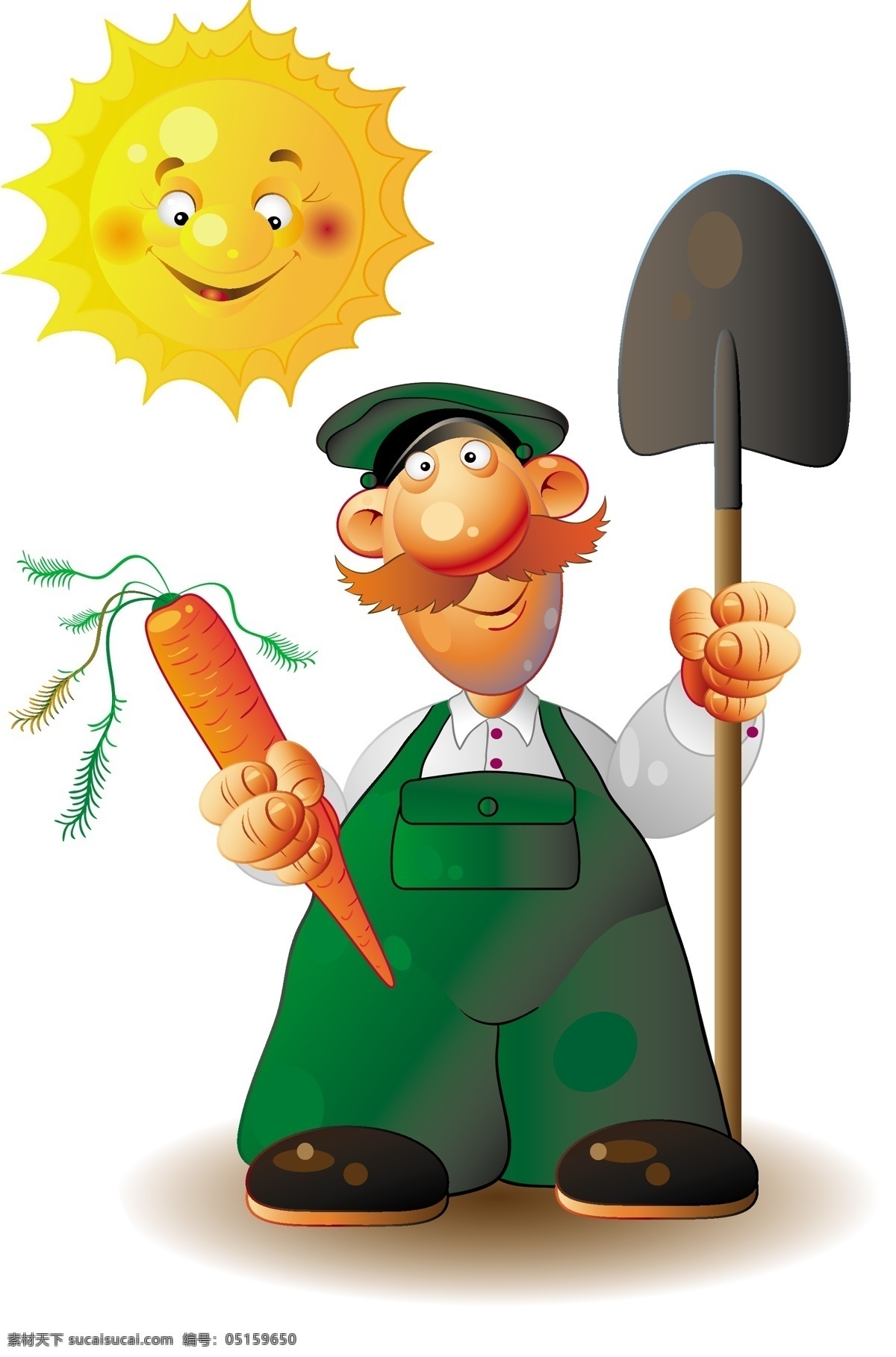 向量 农场 工人 矢量 材料 胡萝卜 花园 卡通 卡通的太阳 农场工人 铲 矢量图 矢量人物
