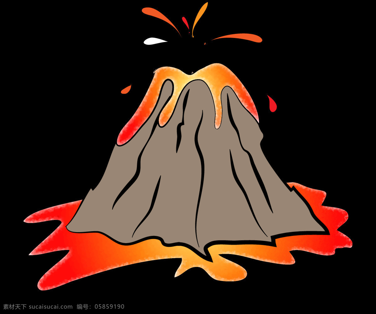 卡通 喷射 中 火山 元素 png元素 高山 火焰 免抠元素 透明素材 岩浆