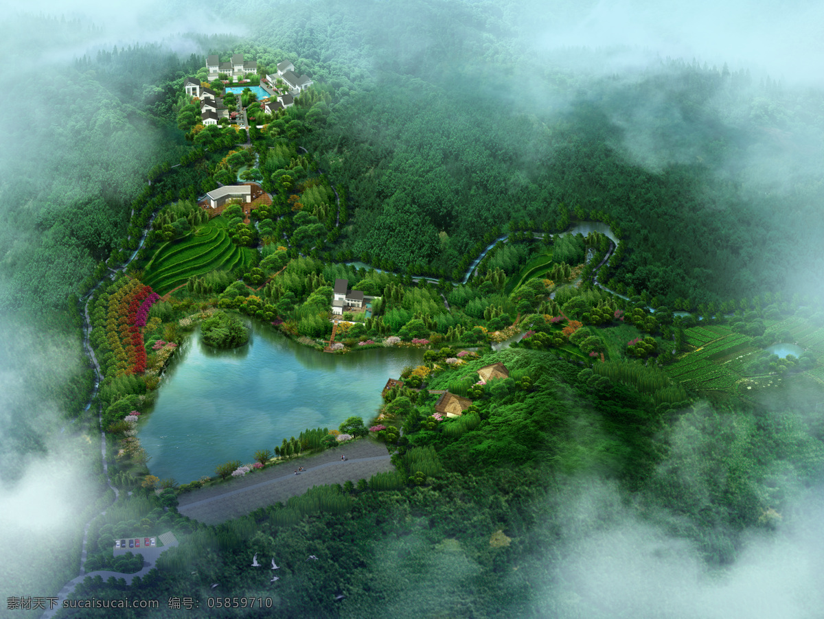湿地 庄园 鸟瞰图 效果 度假 山庄 透视 生态 ps素材 景观设计 环境设计