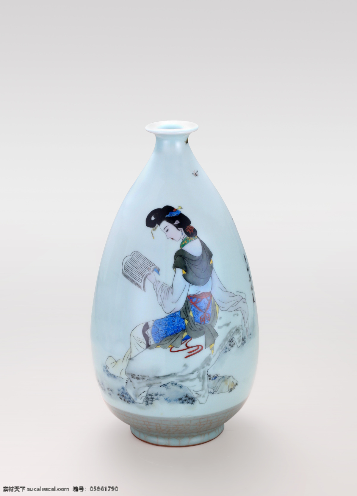 手绘彩瓷瓶 龙泉青瓷 手绘 仕女图 装饰精品 彩瓷瓶 传统文化 文化艺术