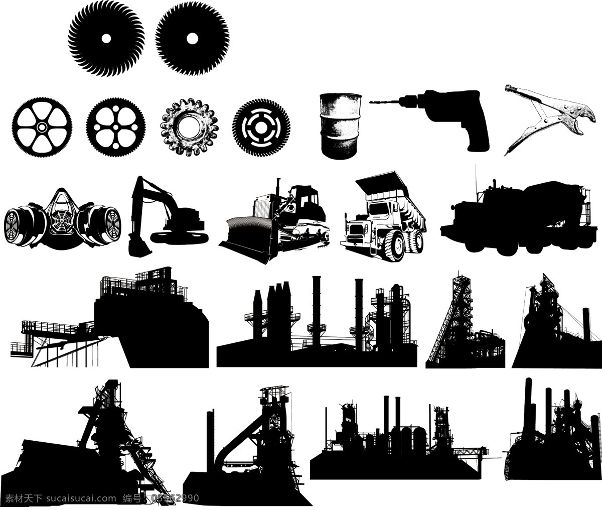 矢量 欧美 创意 黑白 图案 工业 元素 黑白工业 黑白图案 矢量格式 矢量素材 图形素材 矢量图形素材