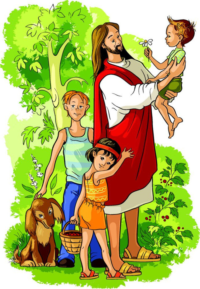 抱 男孩 耶稣 漫画 卡通插画 矢量素材 基督教漫画 宗教漫画 卡通圣母