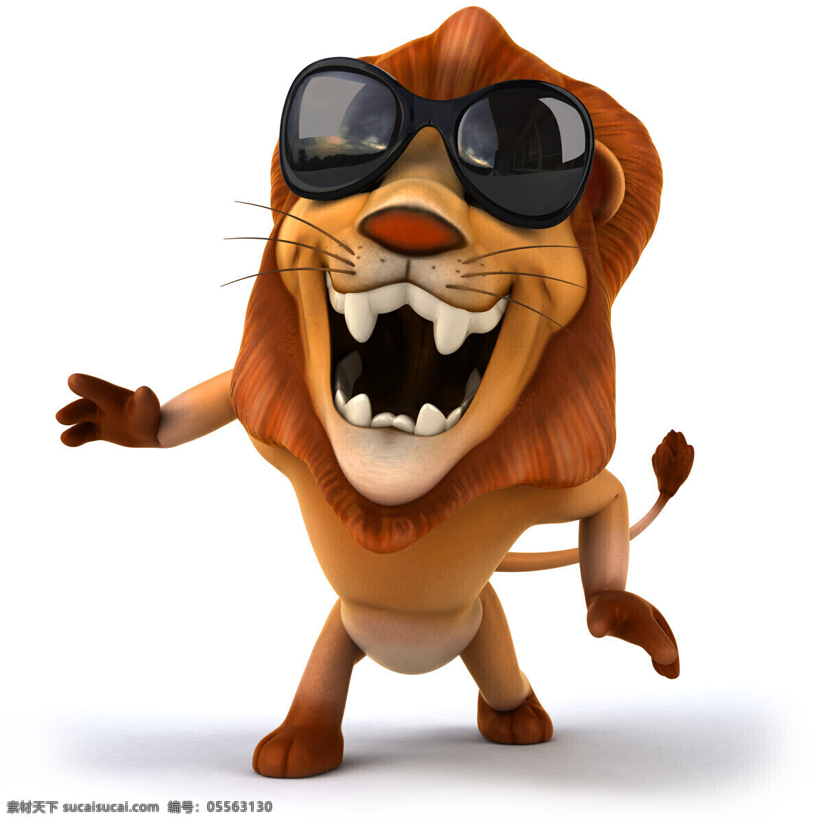 吼叫 的卡 通 狮子 戴 墨镜 卡通动物 3d卡通动物 3d狮 陆地动物 生物世界 白色