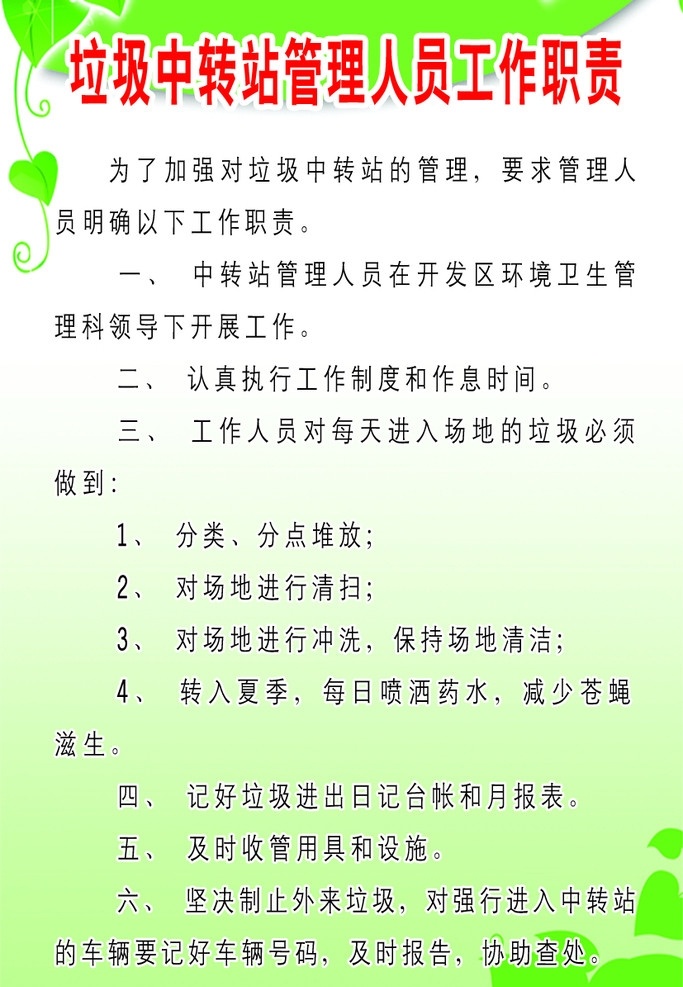 垃圾 中转站 管理 人员 工作职责 版面 展板 展板模块 版面设计 分层 制度 源文件