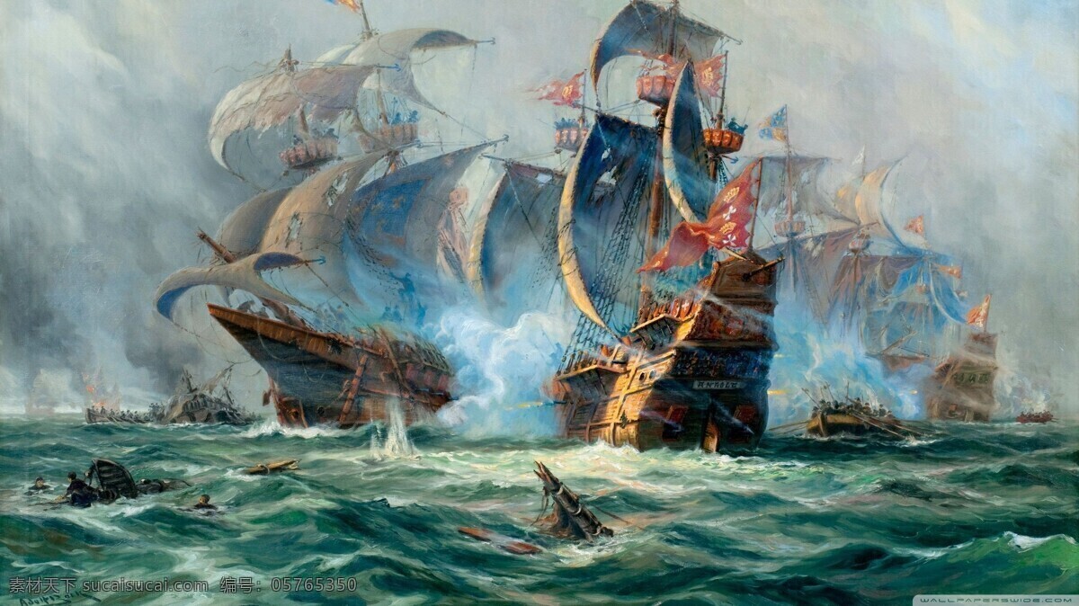油画帆船海战 绘画 艺术 油画 油画风景 大海 海浪 战斗 帆船 当代油画 绘画书法 文化艺术