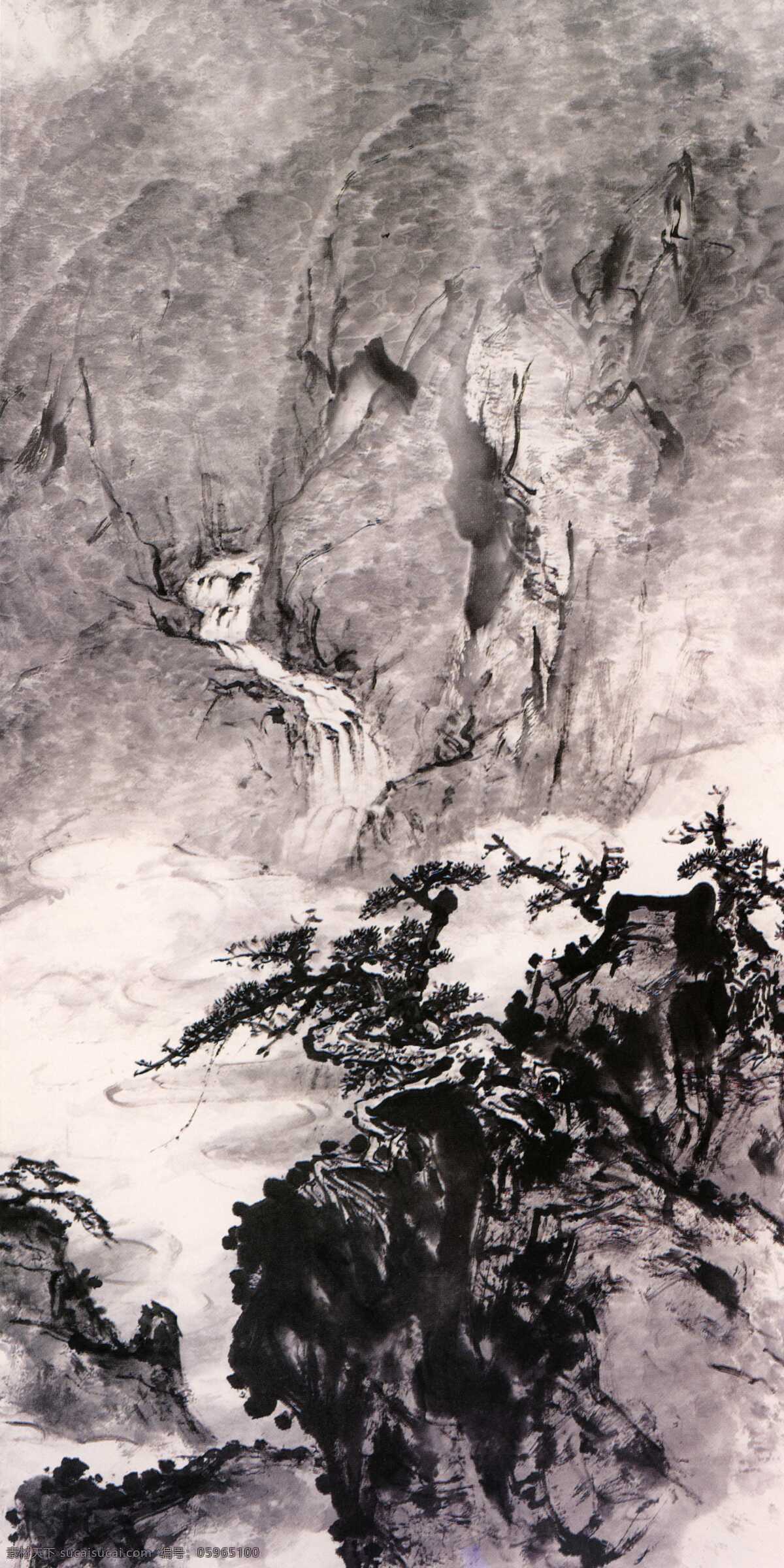 万壑争流 国粹 绘画 中国画 山水画 水墨山水 现代 关山月 岭南画派 山谷 泉壑 林泉山涧 瀑布 泉水 山泉 清泉 激流 清澈 山石 水雾 雾气 溪流 树林 绿意 盎然 生气 生机 意境 文化艺术 绘画书法 中国古典艺术 设计图库