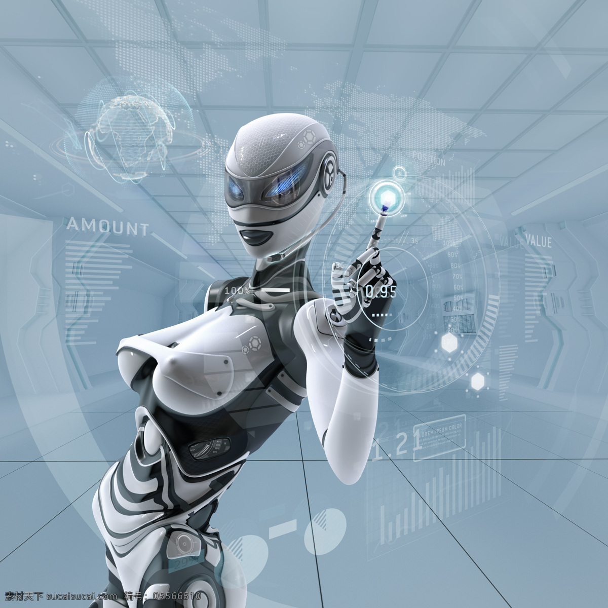 点击 触摸屏 女性 机器人 科技 高科技 科技图片 现代科技