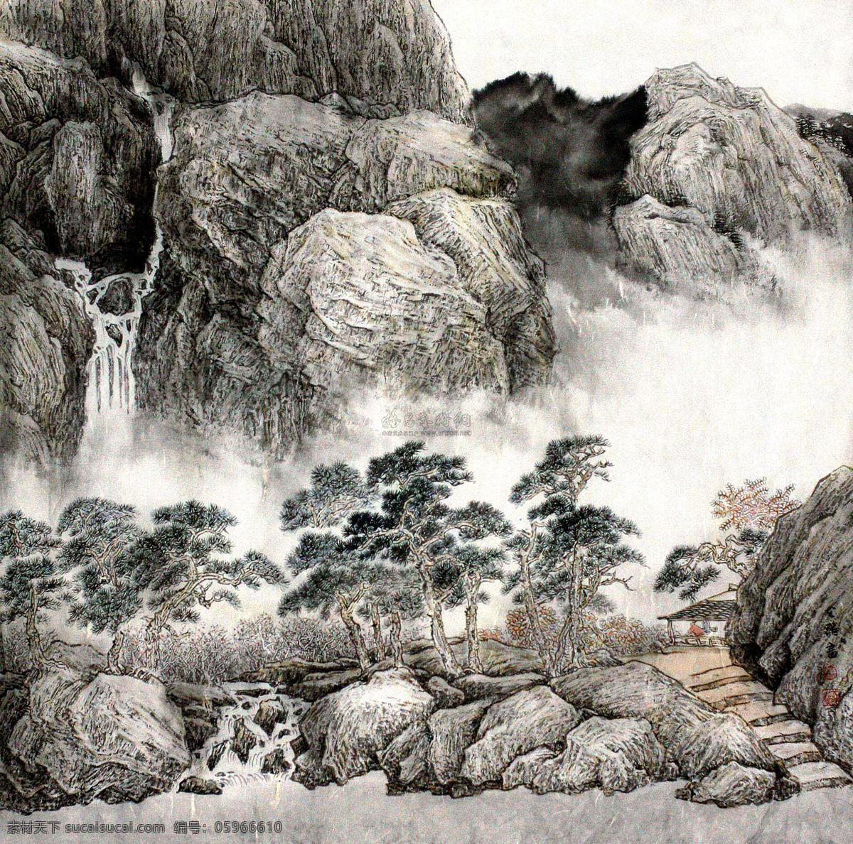 风景画 工笔画 绘画 绘画书法 山峰 山水 水墨画 设计素材 模板下载 植物 文化艺术